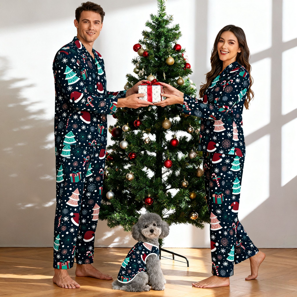 Holiday Santa & Tree Fun Matching Pajamas