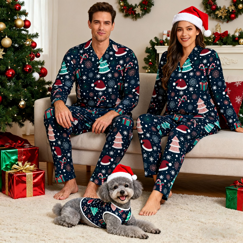 Holiday Santa & Tree Fun Matching Pajamas