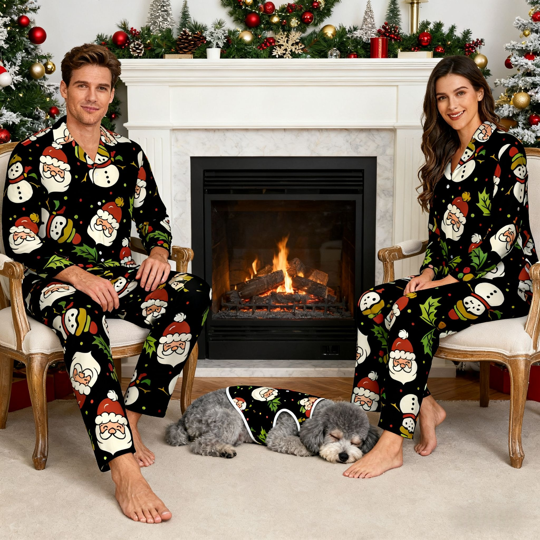 Holiday Santa & Snowman Pajamas