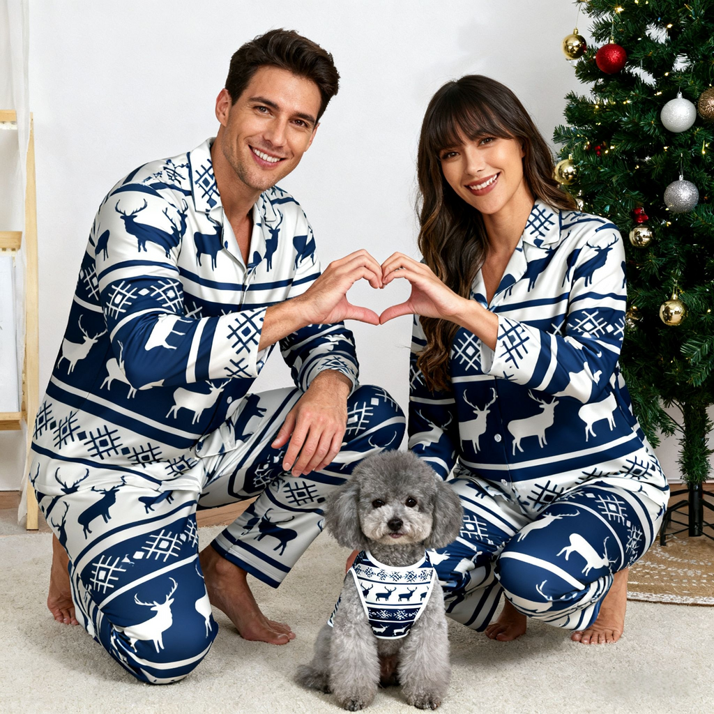Holiday Blue Reindeer Matching Pajamas