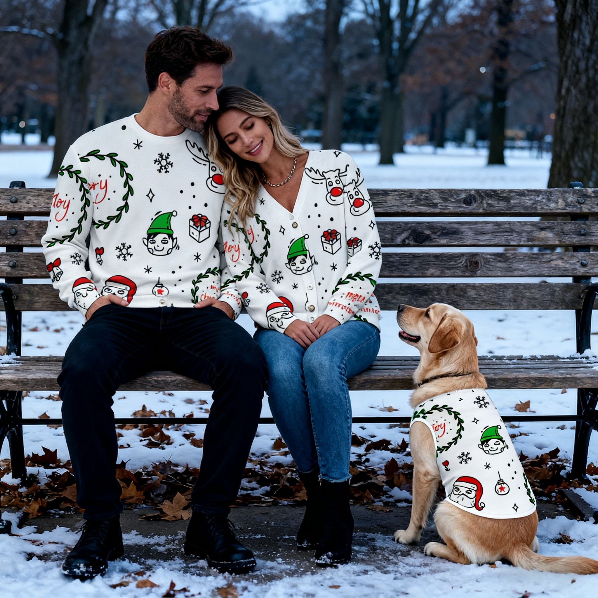 Holiday Wreath & Characters Sweater