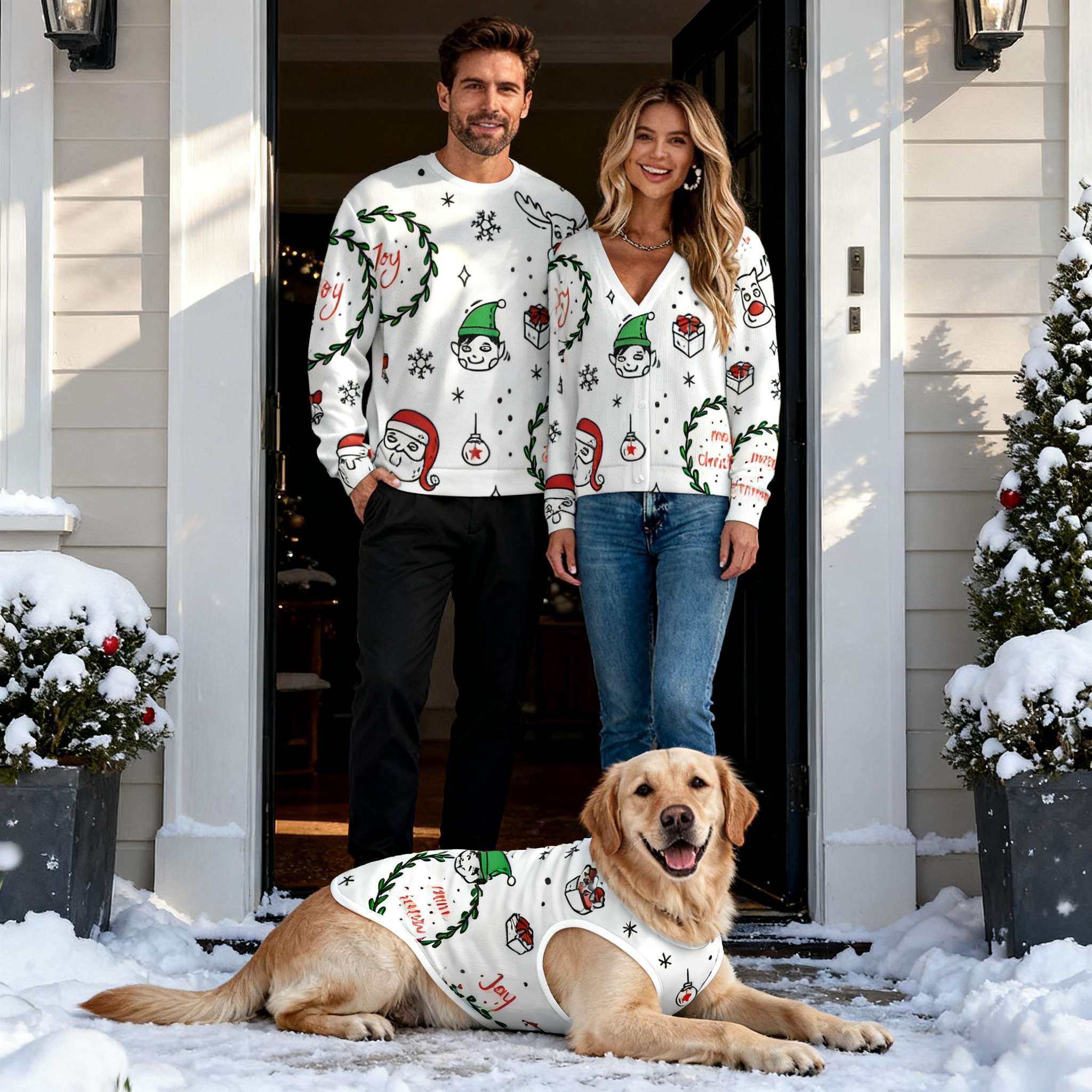 Holiday Wreath & Characters Sweater