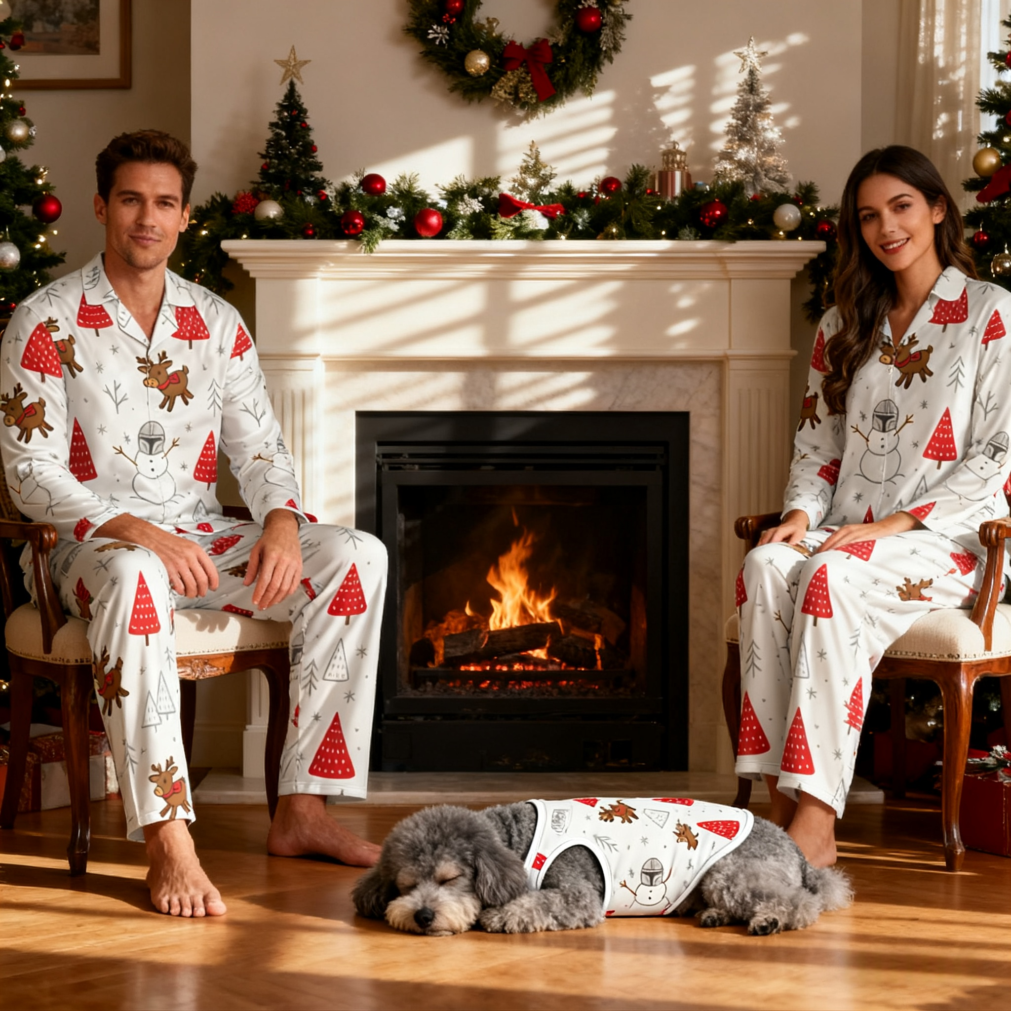 Holiday Reindeer Snow Matching Pajamas