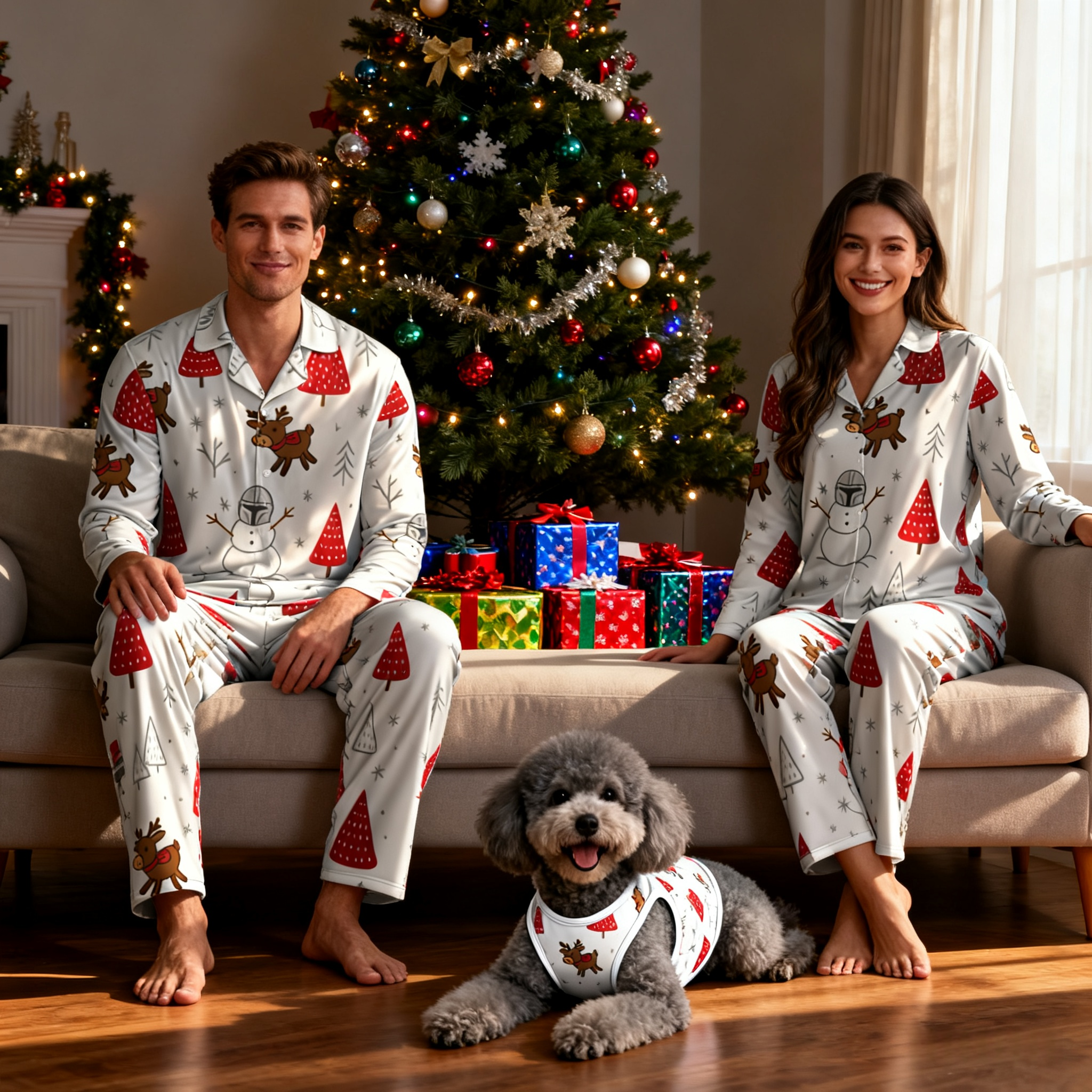 Holiday Reindeer Snow Matching Pajamas