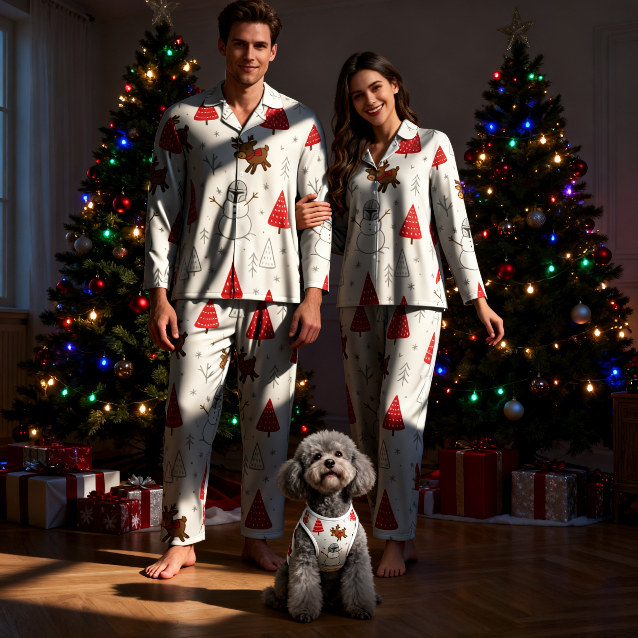 Holiday Reindeer Snow Matching Pajamas