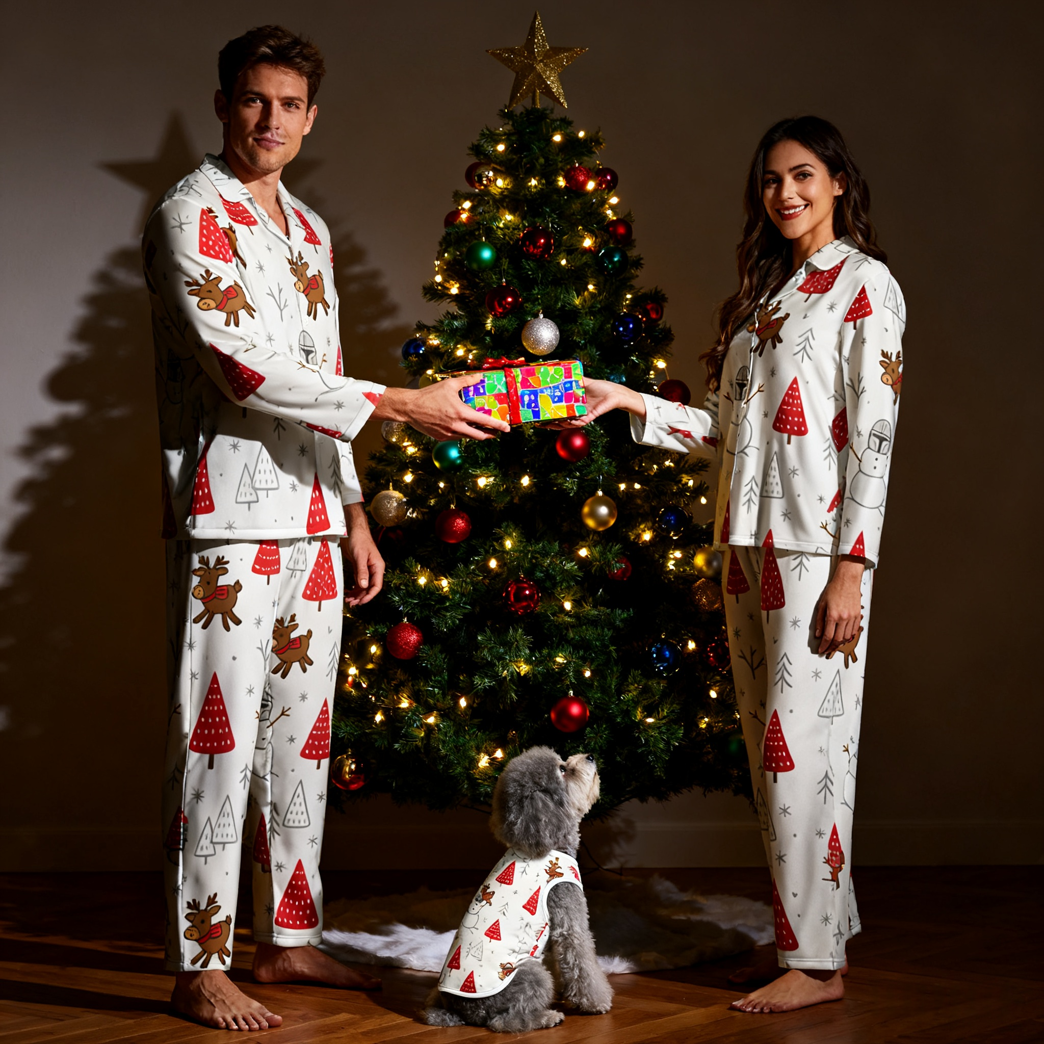 Holiday Reindeer Snow Matching Pajamas