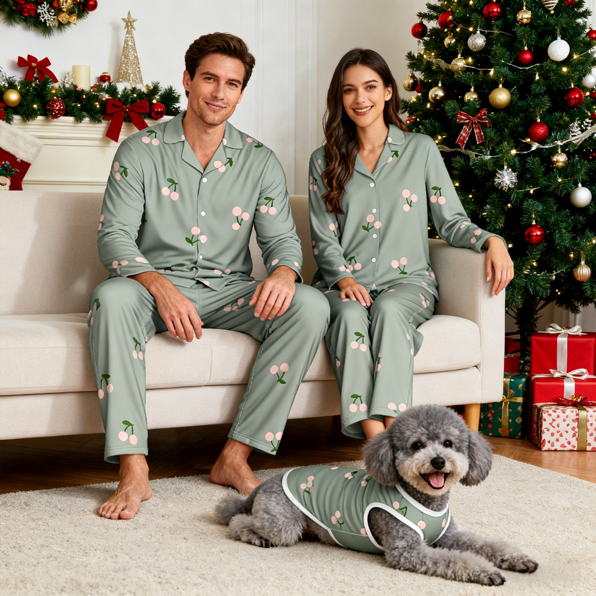 Holiday Cherry Blossom Christmas Pajamas
