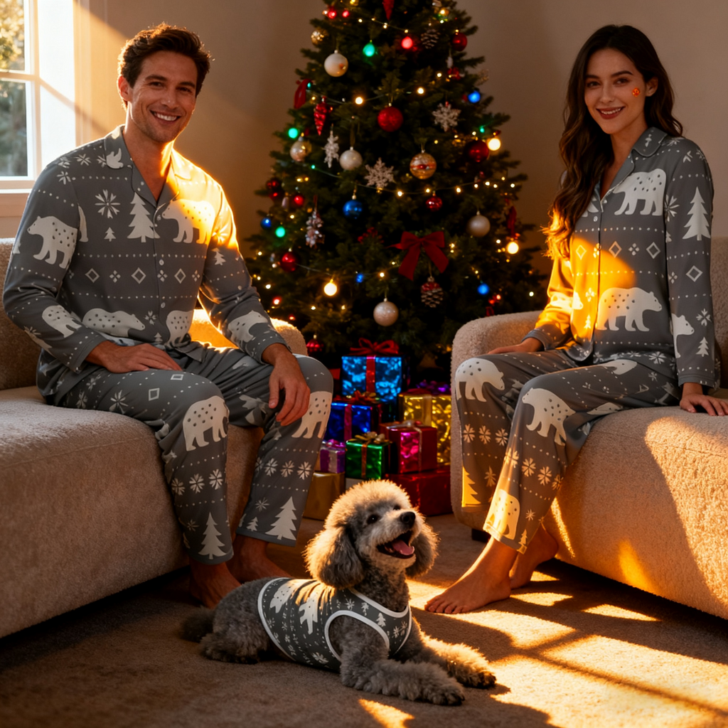 Holiday Bear and Tree Print Christmas Pajamas