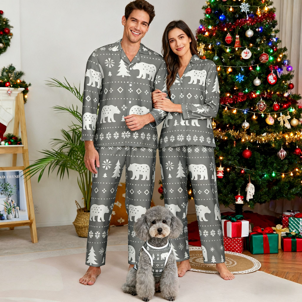 Holiday Bear and Tree Print Christmas Pajamas