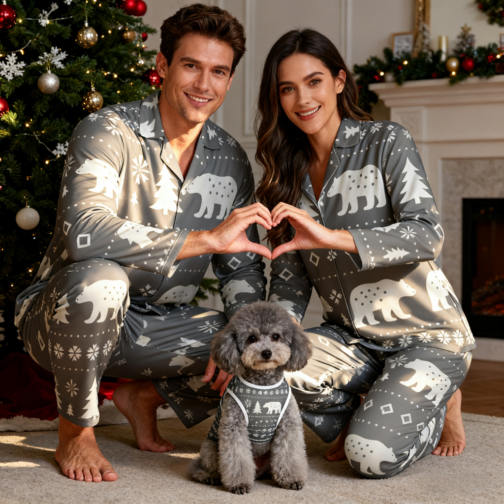 Holiday Bear and Tree Print Christmas Pajamas