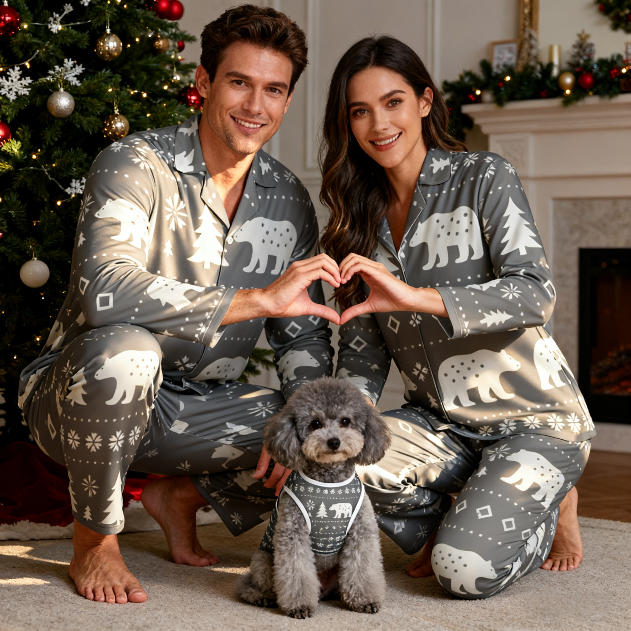 Holiday Bear and Tree Print Christmas Pajamas