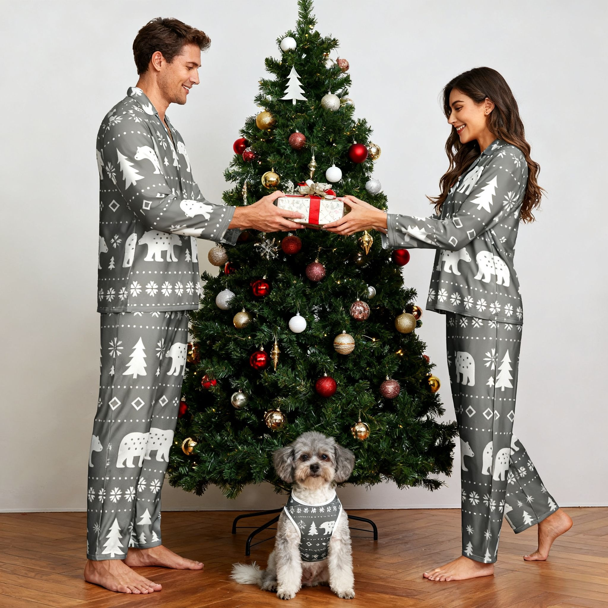 Holiday Bear and Tree Print Christmas Pajamas