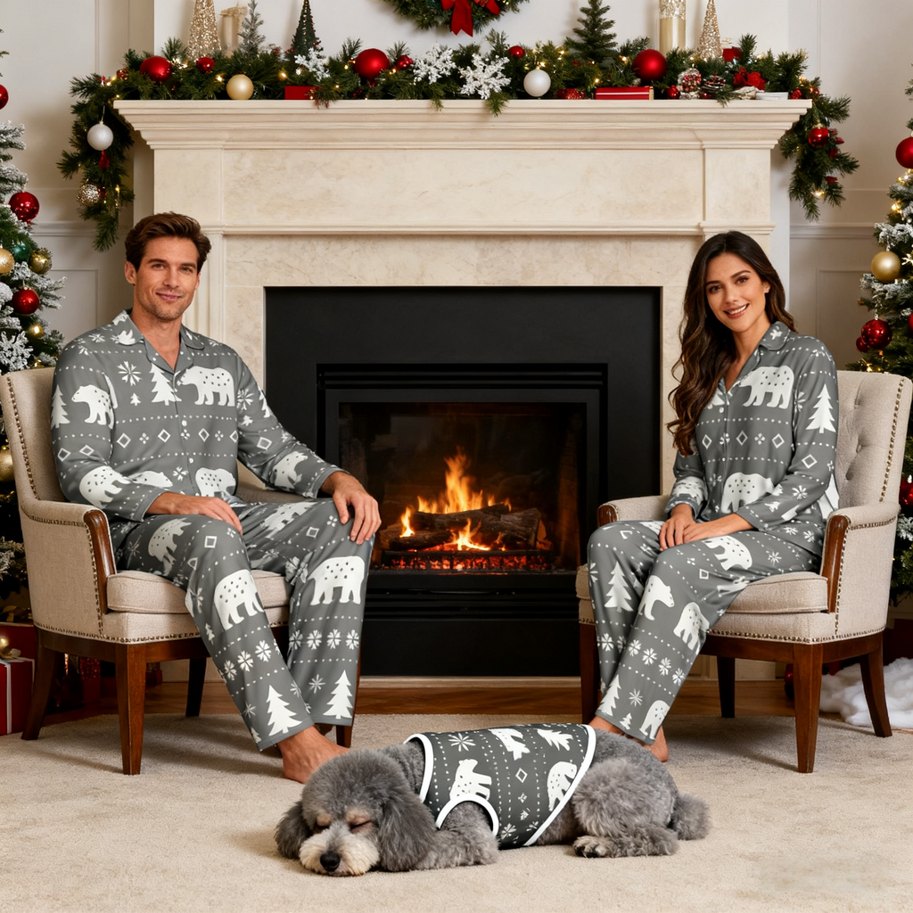 Holiday Bear and Tree Print Christmas Pajamas
