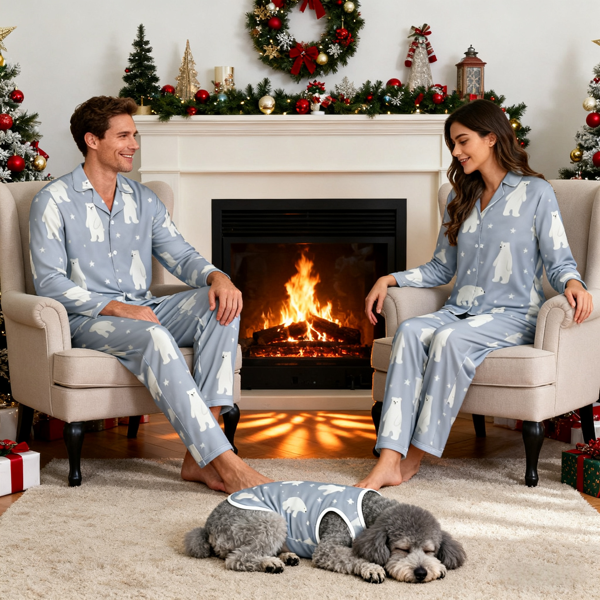Holiday Polar Bear Print Christmas Pajamas
