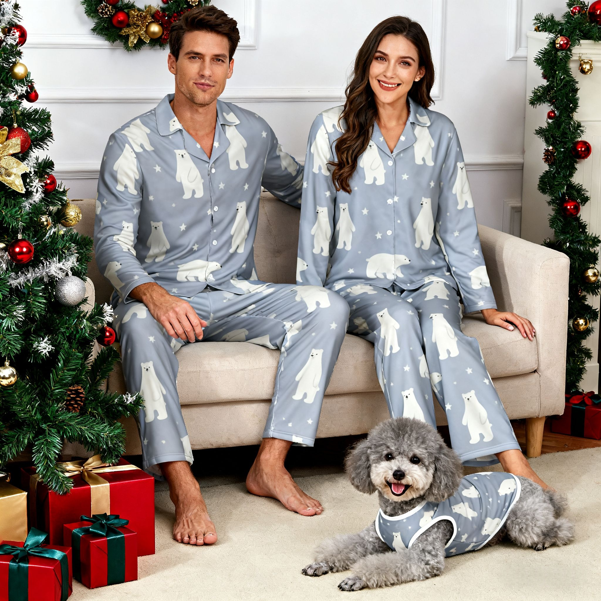 Holiday Polar Bear Print Christmas Pajamas