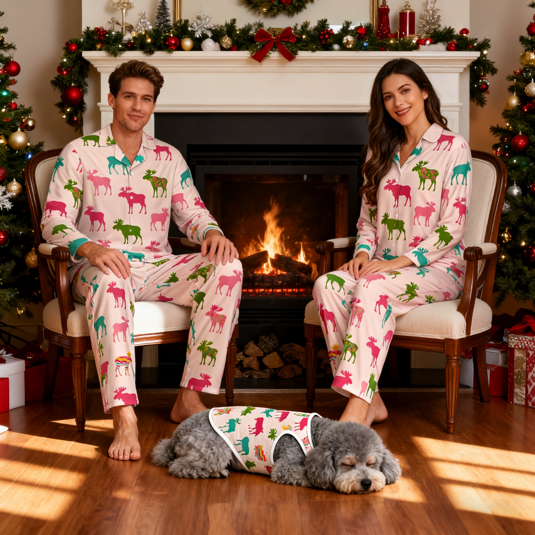 Holiday Moose Print Christmas Pajamas