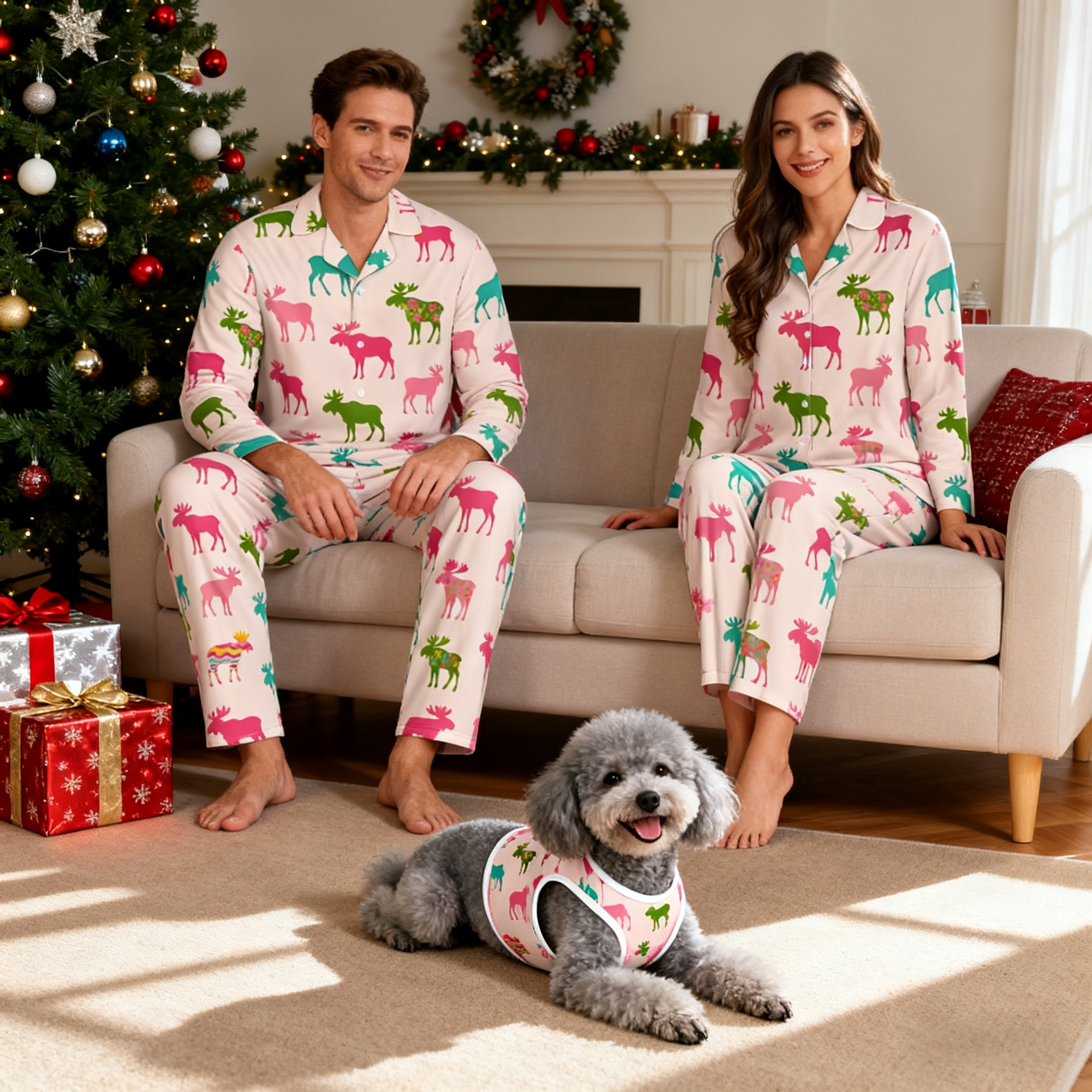 Holiday Moose Print Christmas Pajamas