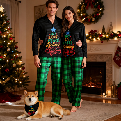 Holiday Joy Love Peace Christmas Tree Matching Pajamas