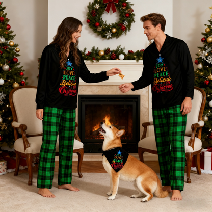 Holiday Joy Love Peace Christmas Tree Matching Pajamas