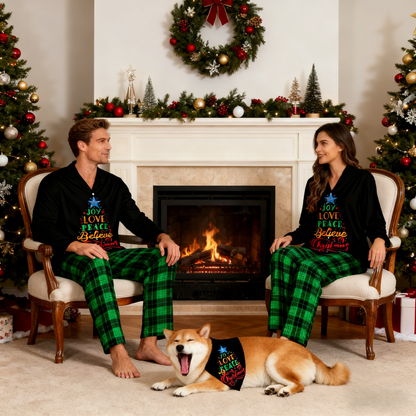 Holiday Joy Love Peace Christmas Tree Matching Pajamas