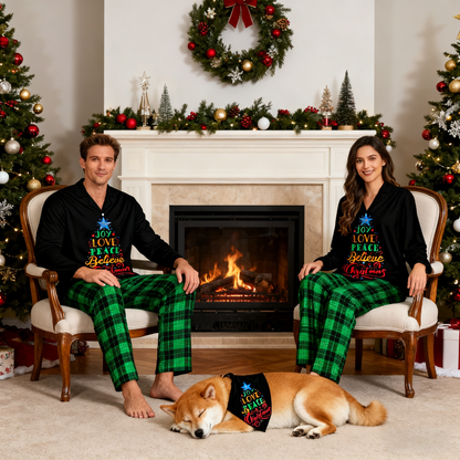 Holiday Joy Love Peace Christmas Tree Matching Pajamas