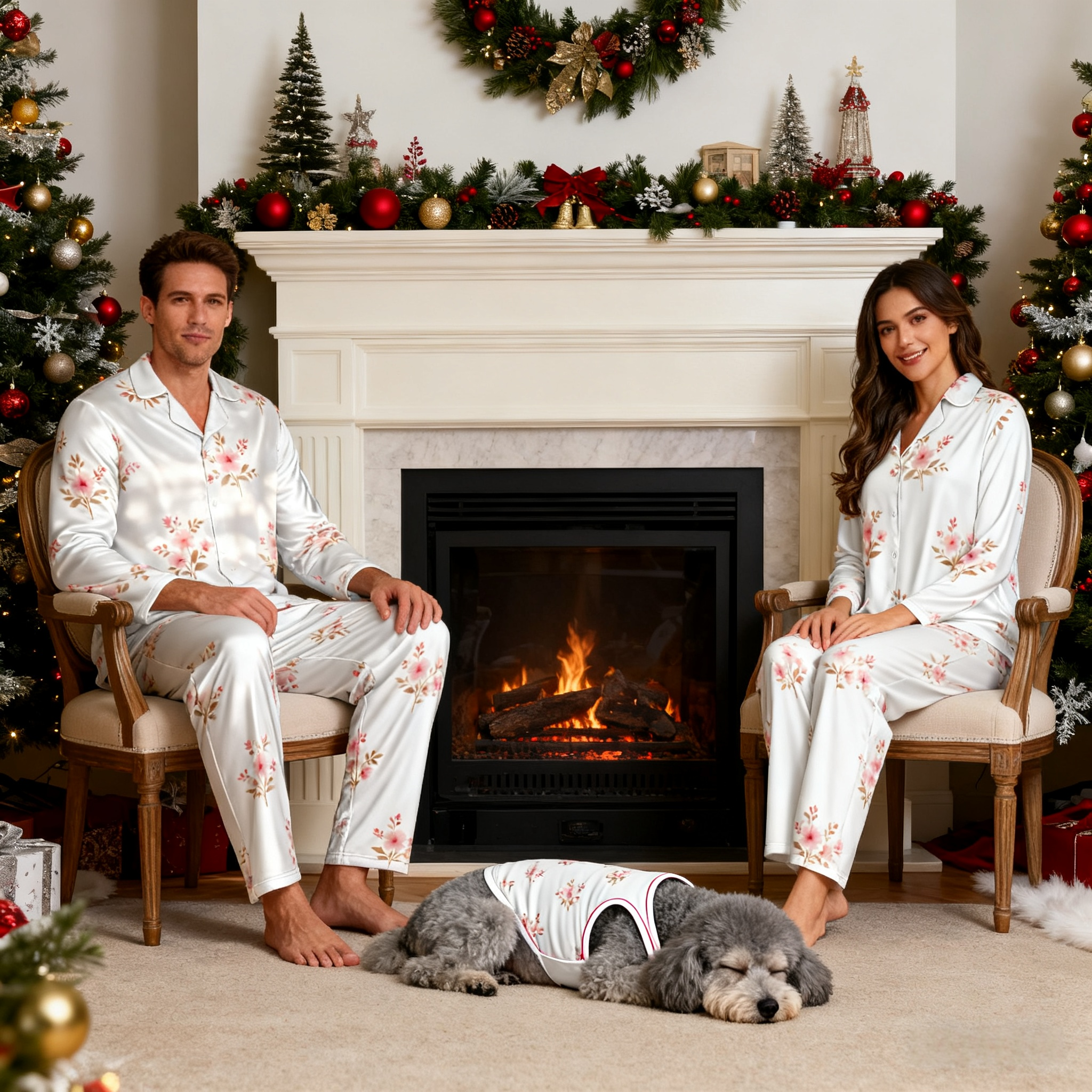 Holiday Pink Floral Christmas Pajamas