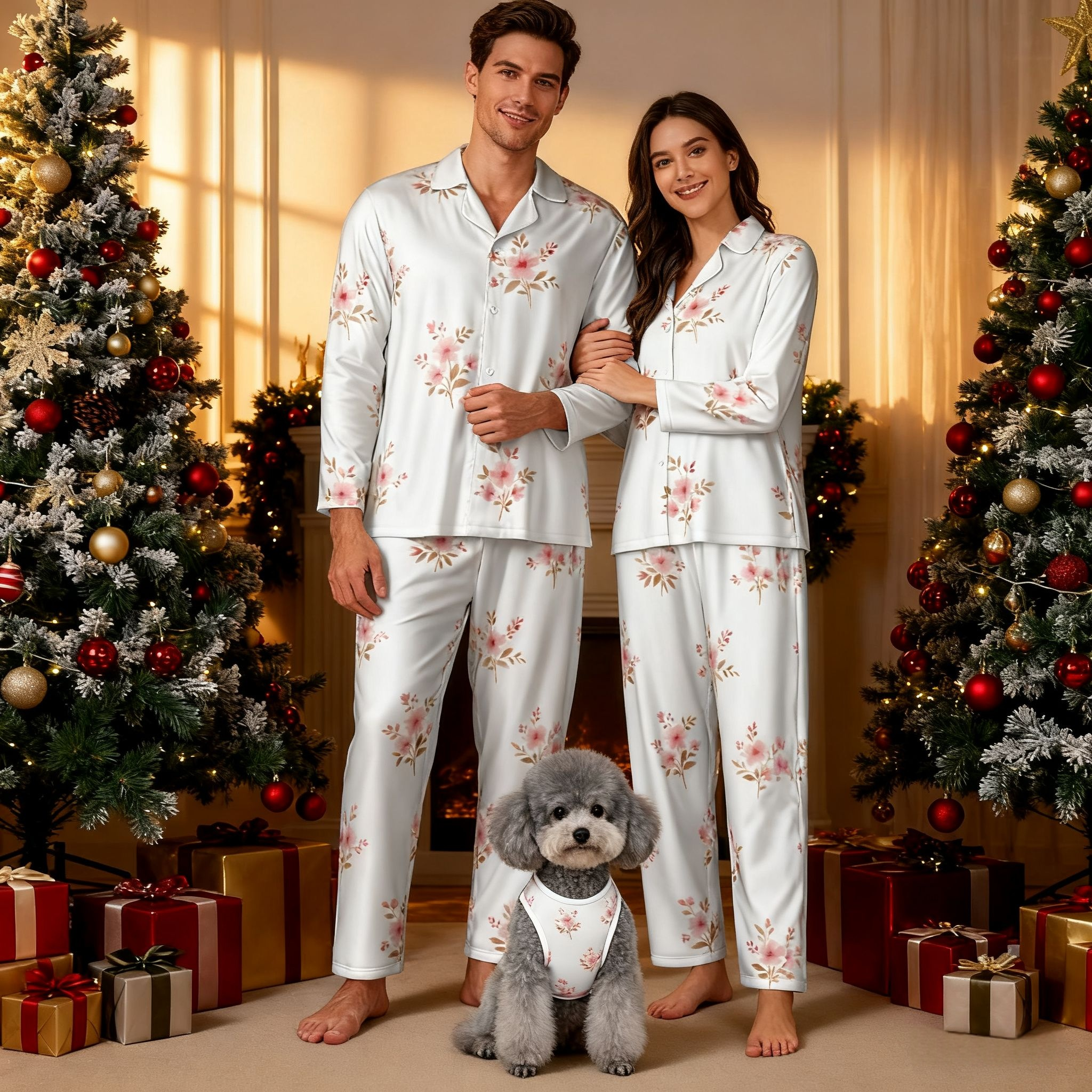 Holiday Pink Floral Christmas Pajamas
