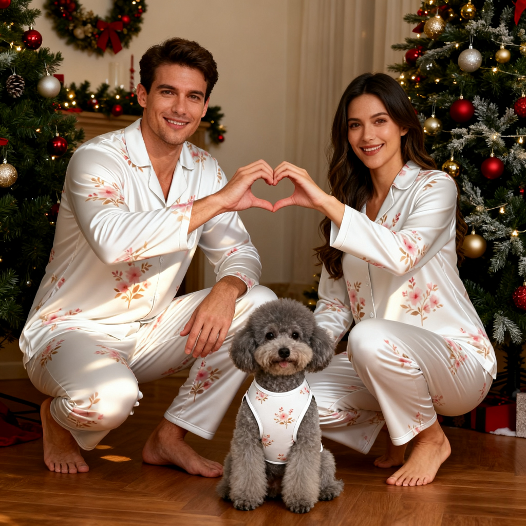 Holiday Pink Floral Christmas Pajamas