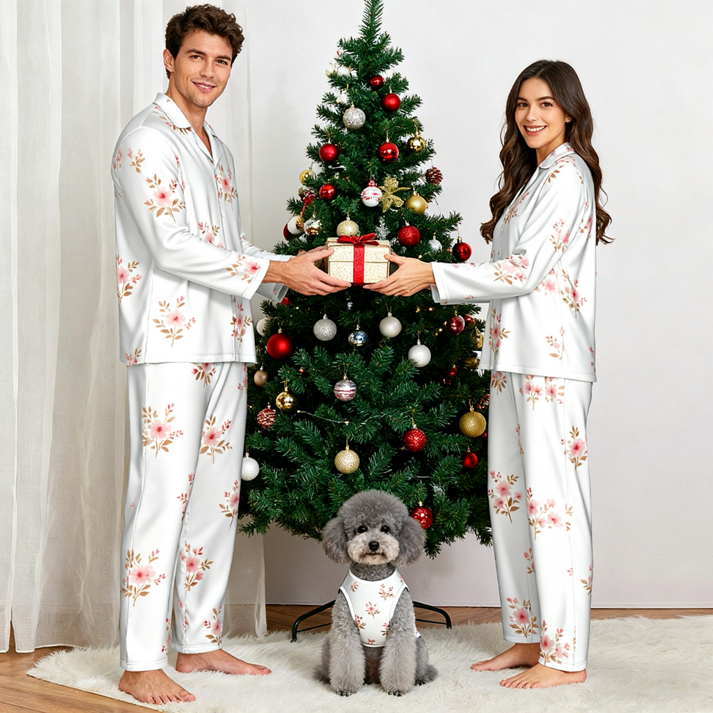 Holiday Pink Floral Christmas Pajamas