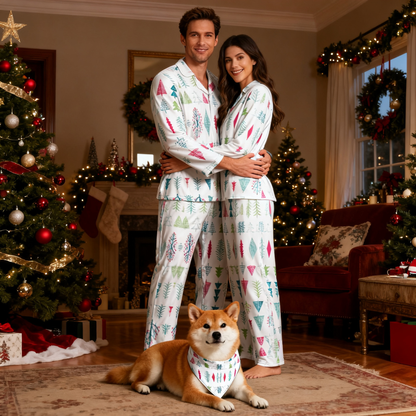 Holiday Colorful Christmas Trees Matching Pajamas