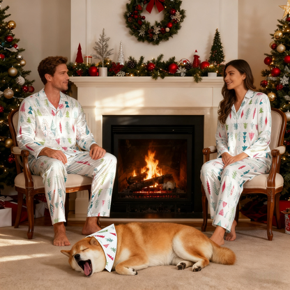 Holiday Colorful Christmas Trees Matching Pajamas