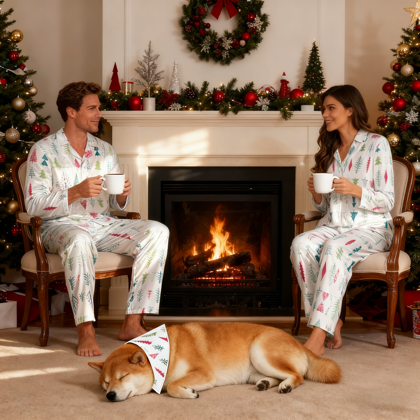 Holiday Colorful Christmas Trees Matching Pajamas