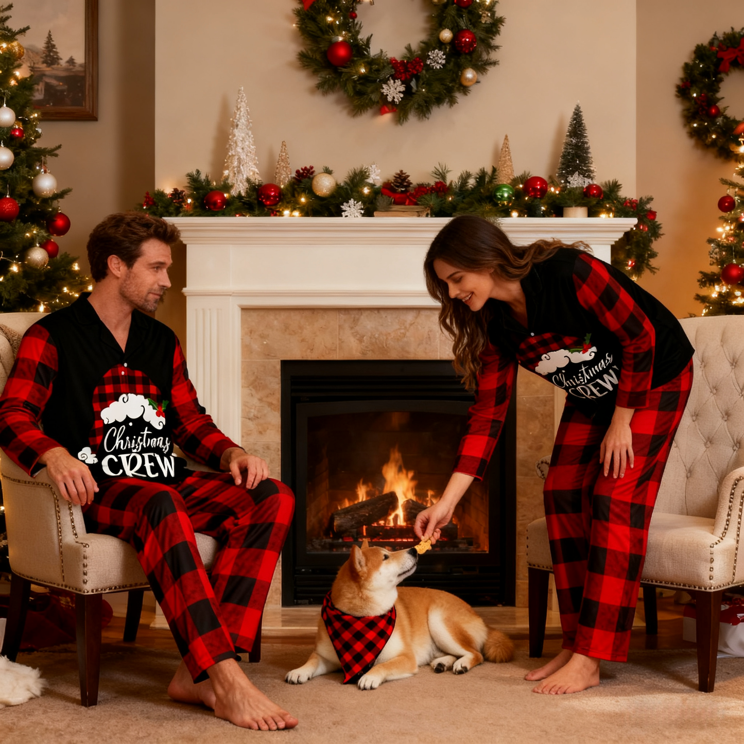 Holiday Red Plaid Christmas Crew Matching Pajamas